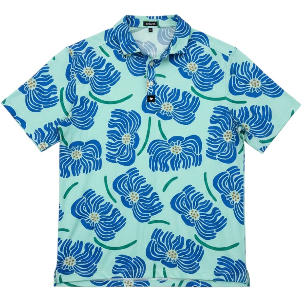 Bad Birdie Polo Shirt Mens XL Blue Green Floral Golf Performance Top Vacation